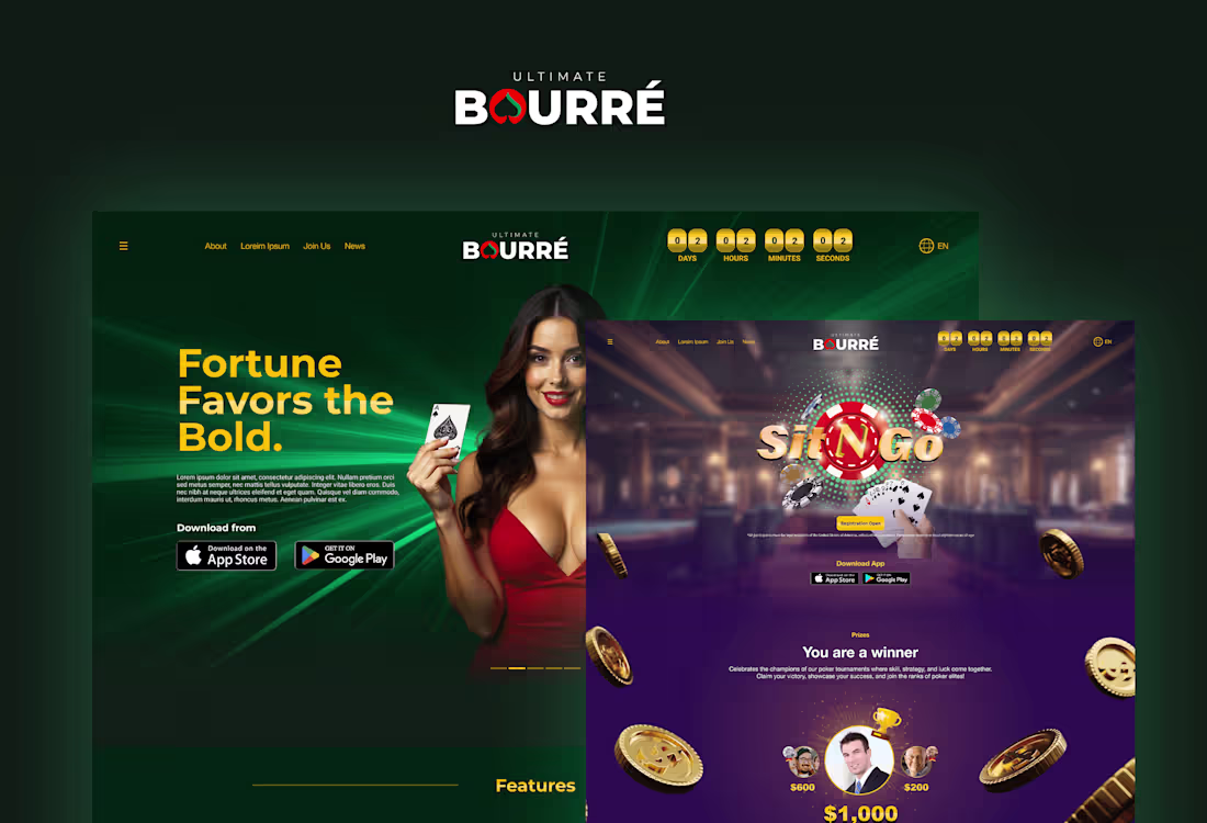 Cover image for UI/UX for Ultimate-Bourré (Framer Landing Page Design)