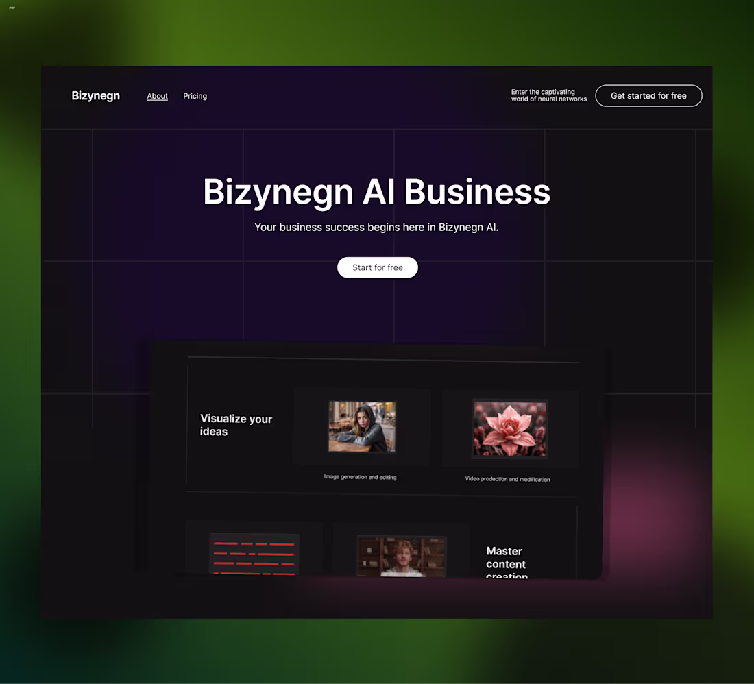 Cover image for Hero design for Bizynegn AI