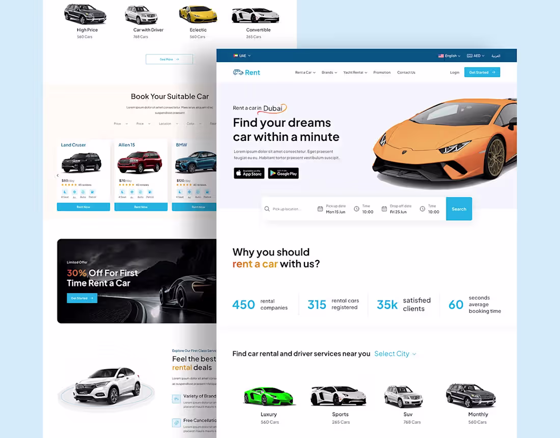 Cover image for Car Rental Website Landing Page UI Design, UIUX Design