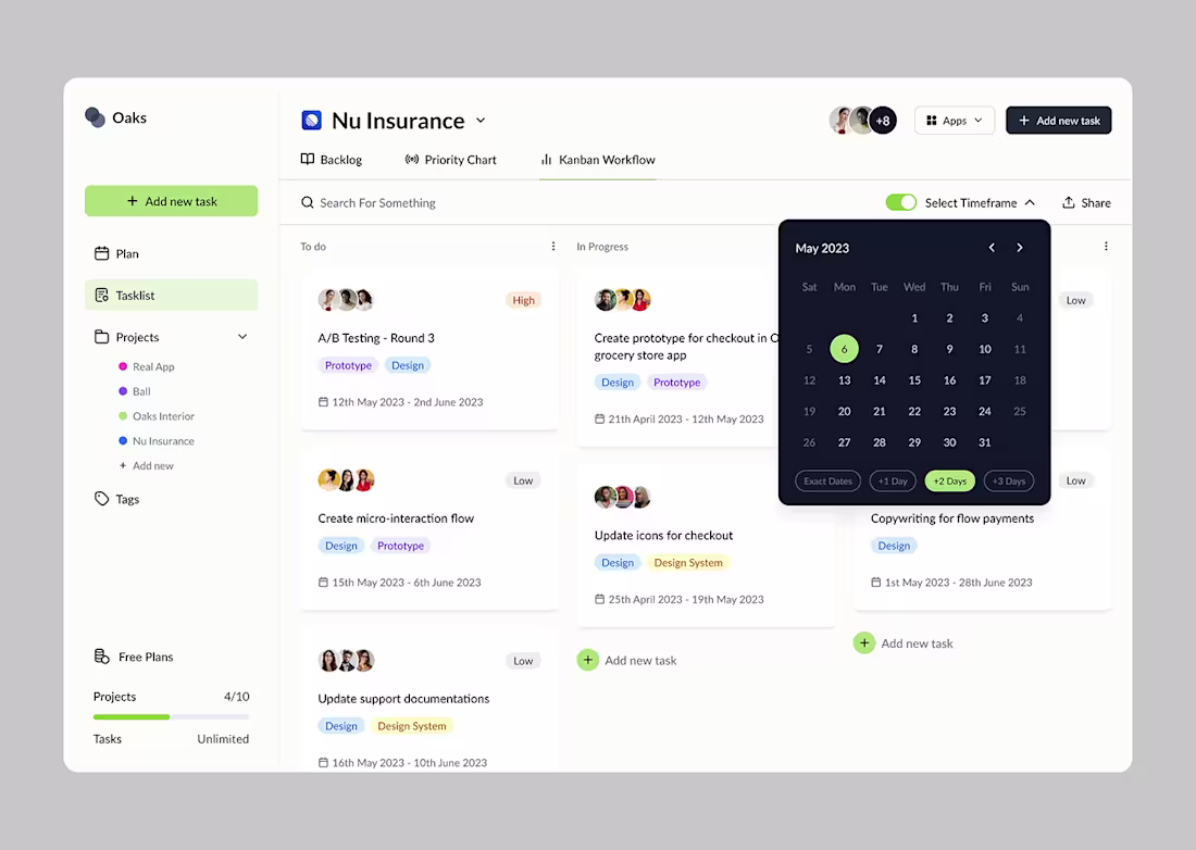 Cover image for Oaks Task manager dashboard on Behance