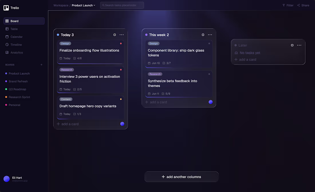 Cover image for 1. Trello Redesign Dark glassmorphism