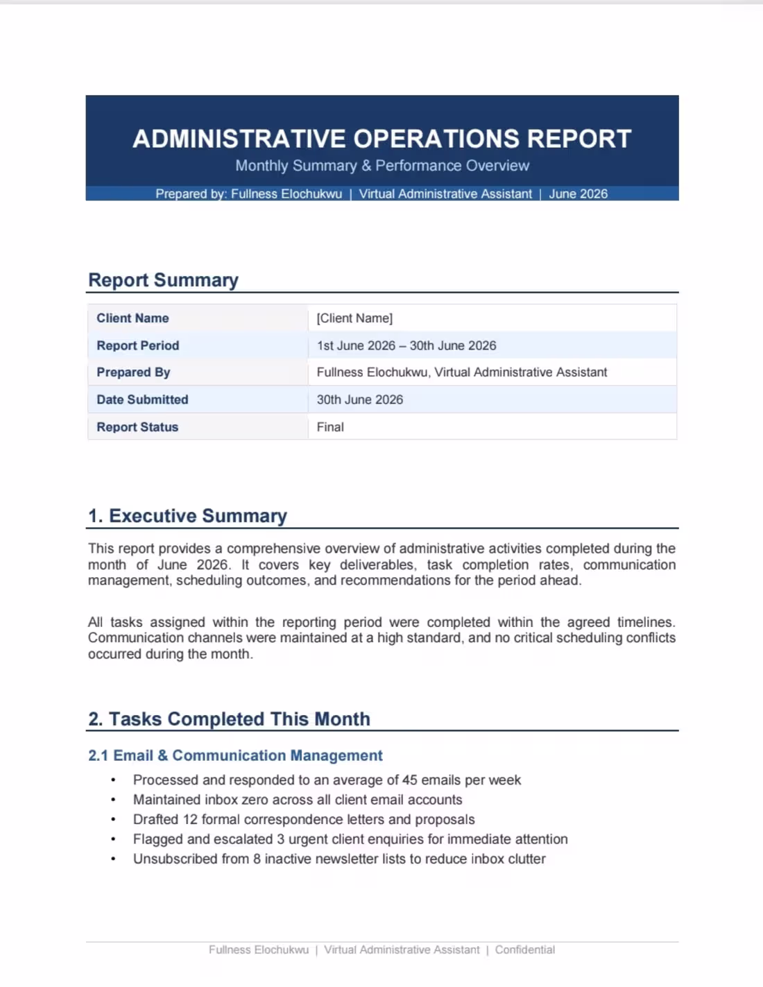 Cover image for Monthly Admin Report
