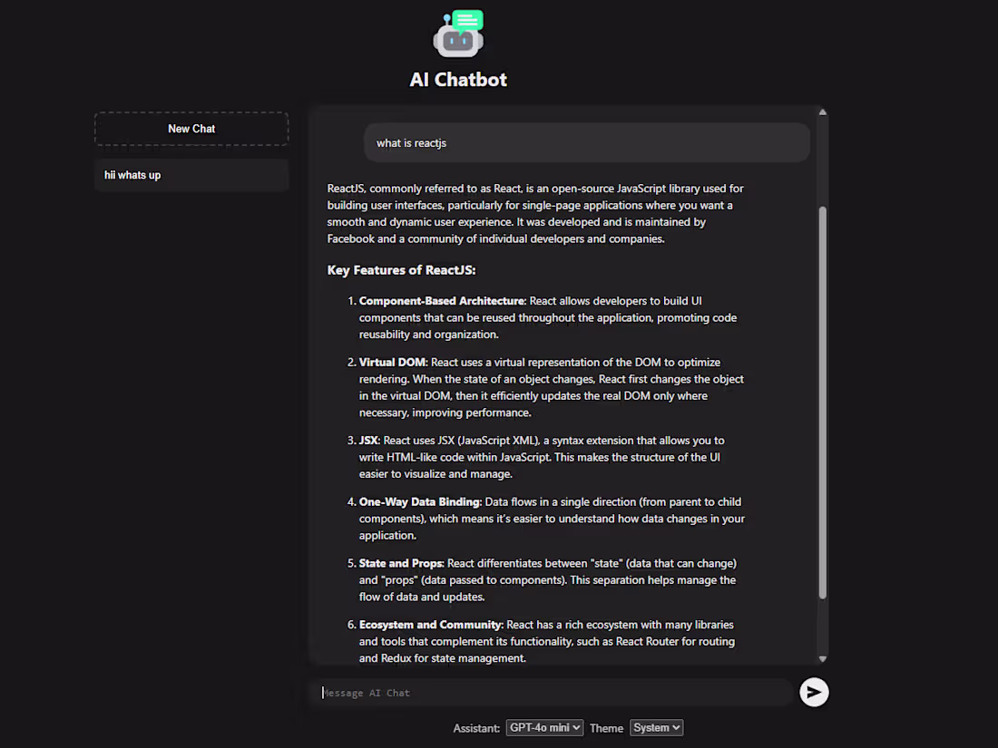 Cover image for Developed an AI-powered chatbot application