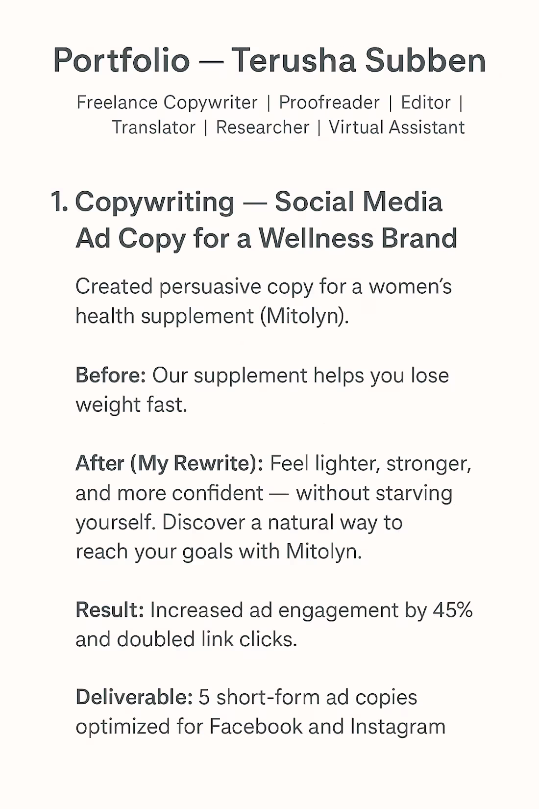 Cover image for Examples of my copywriting project.✨