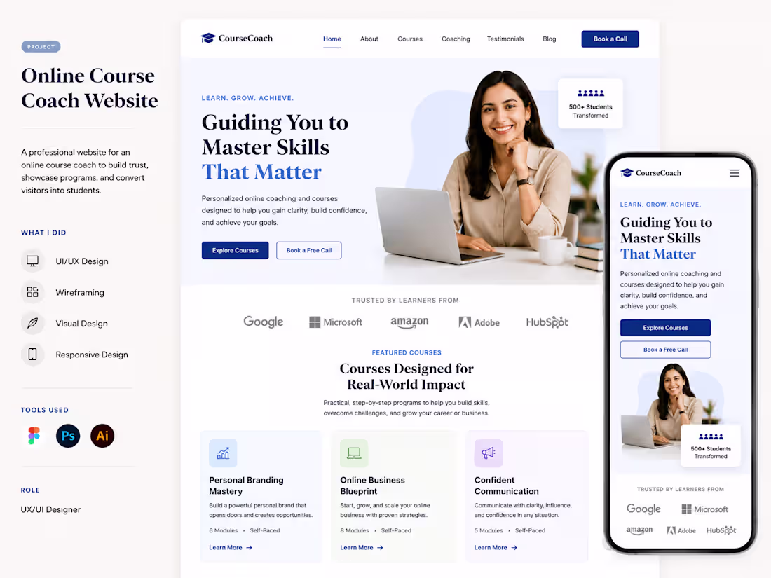 Cover image for Online Course Coach Website Design
A