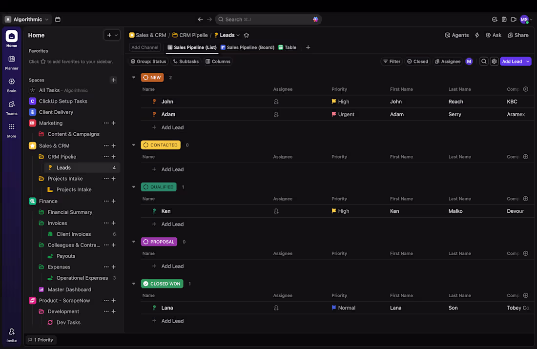 Cover image for ClickUP CRM Setup + Dashboards