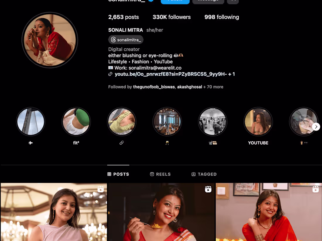Cover image for Social Media Consultant for SONALI MITRA (@sonalimitra_)