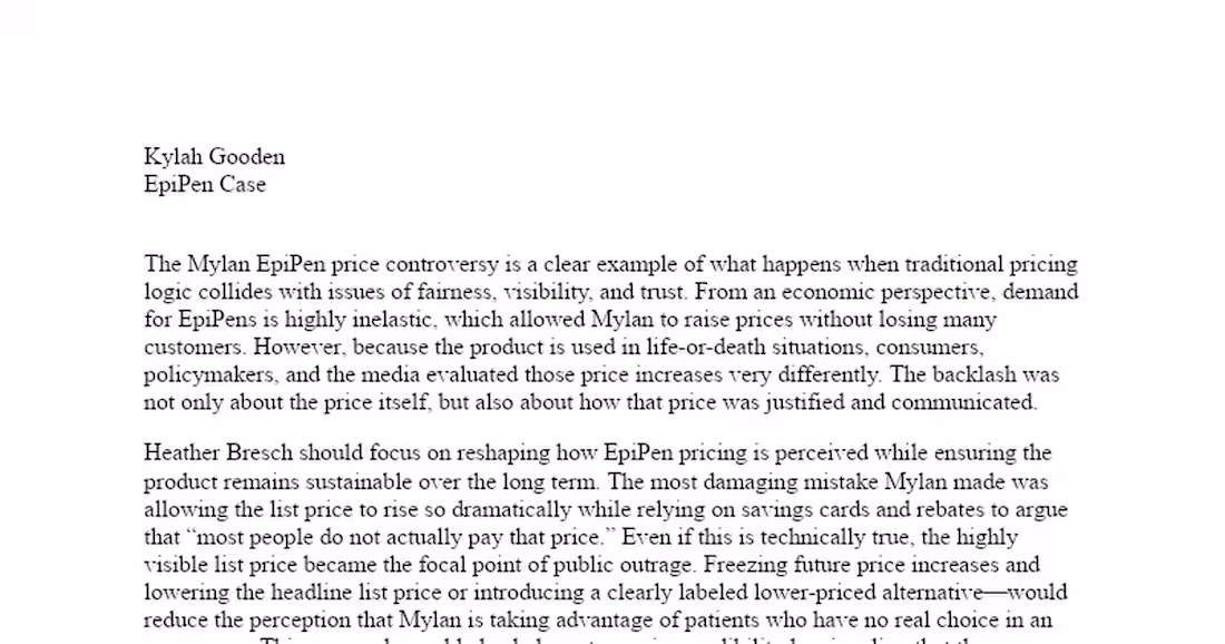Cover image for Strategic Pricing Consultation for Mylan's EpiPen