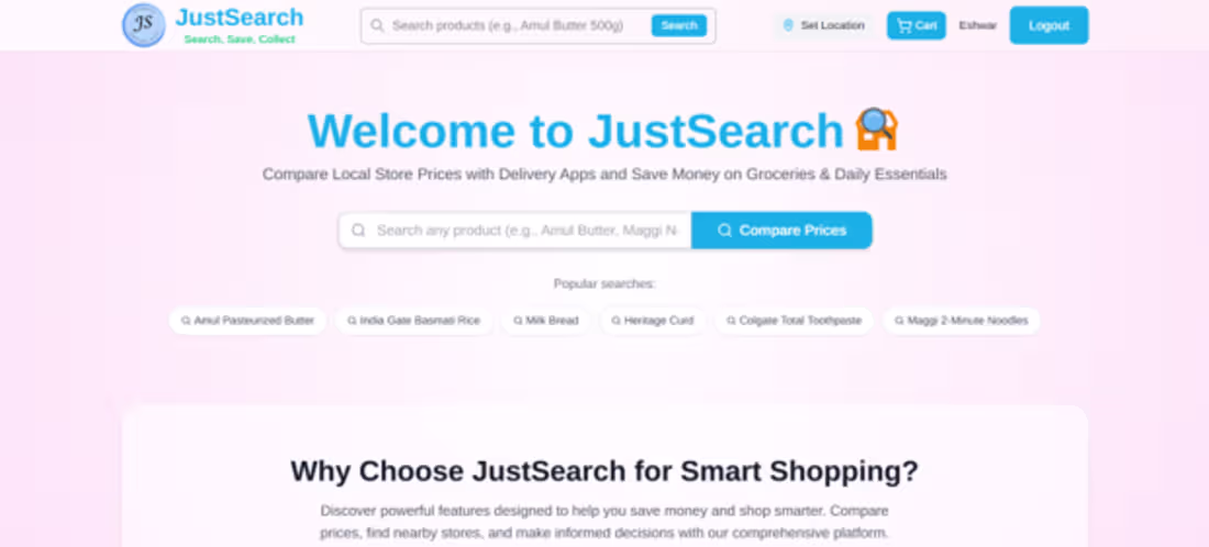 Cover image for JustSearch is a price comparison