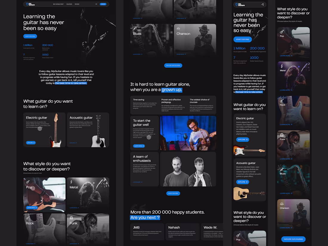 Cover image for Guitare Courses. Website design