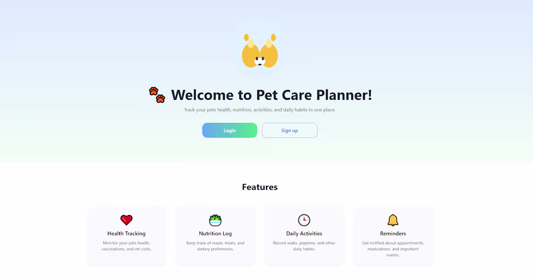 Cover image for Pet Care Planner – Intelligent Pet Management Dashboard Pet ...