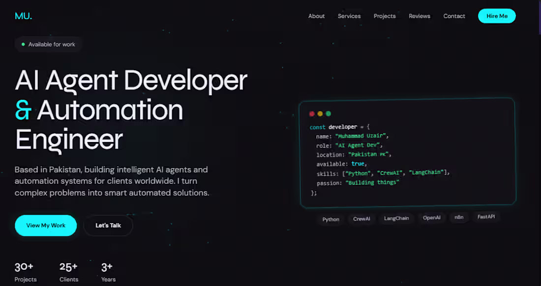 Cover image for AI Developer portfolio website showcasing