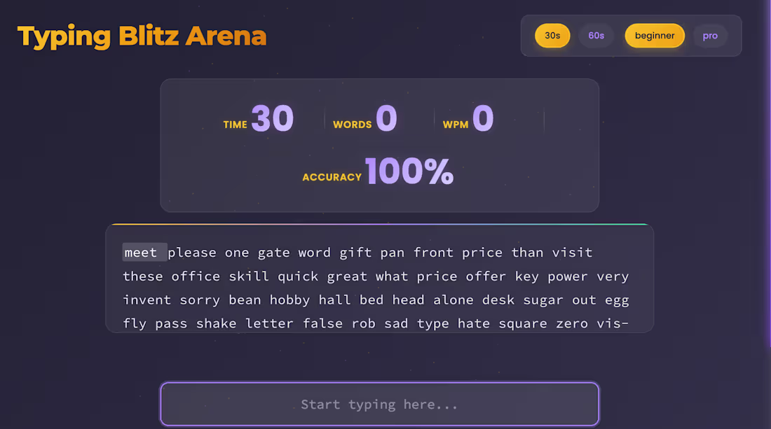 Cover image for Web-based typing speed test application
