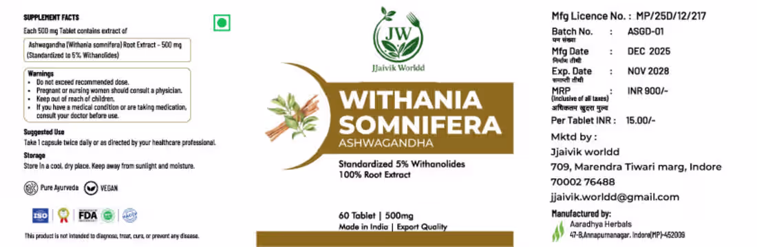 Cover image for Withania Somnifera (Ashwagandha) Capsules – 100% Root Extrac...
