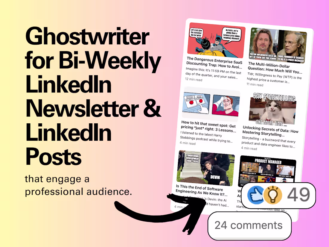 Cover image for Ghostwriter for LinkedIn Newsletter + Supporting Posts