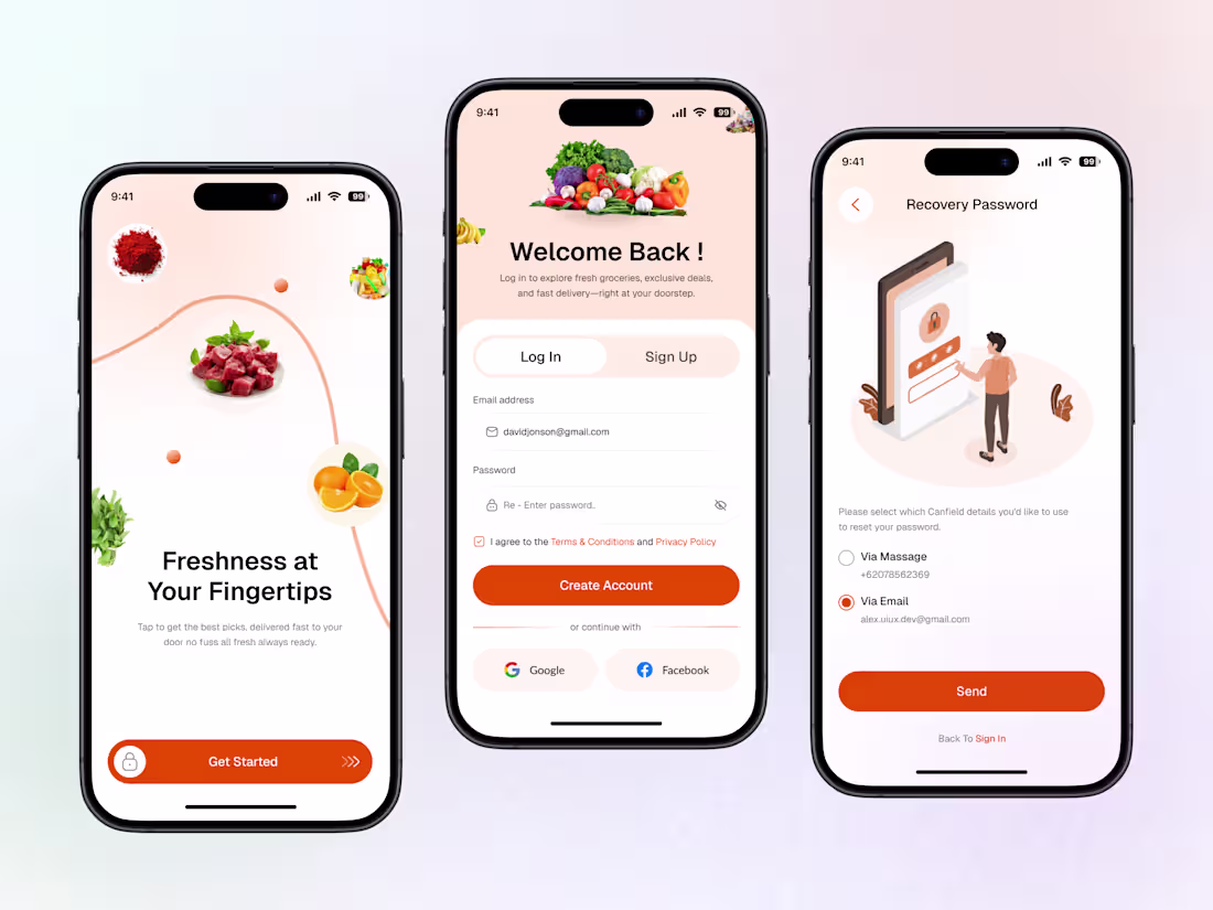 Cover image for Grocery App UI – Onboarding, Login & Password Recovery