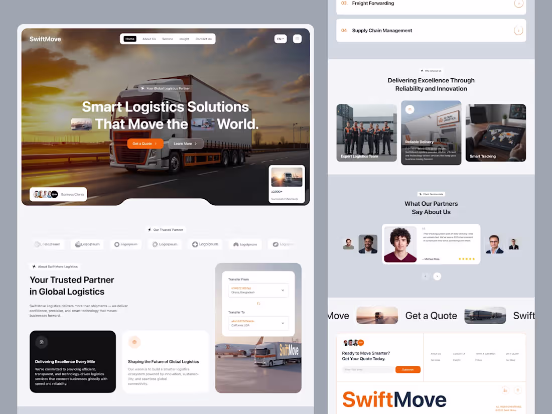 Cover image for SwiftMove – Logistics & Transportation Website Design → Clea...