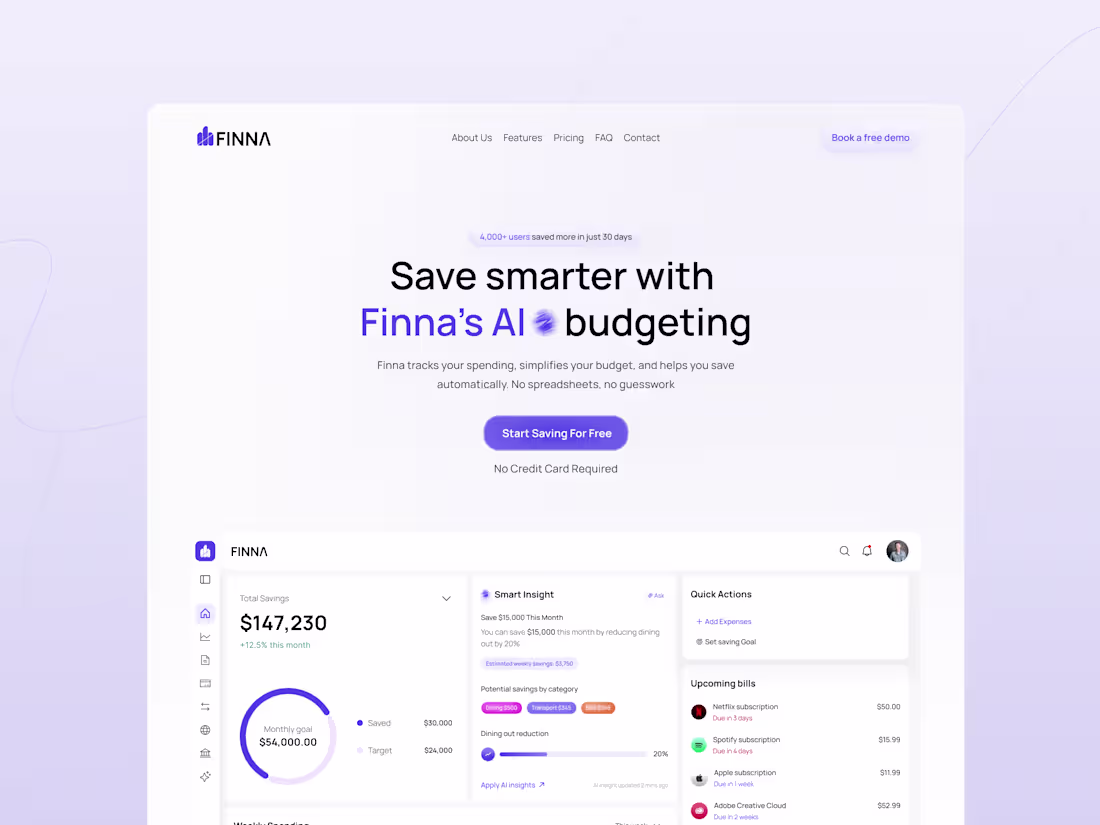 Cover image for Website Design for Finna's AI Budgeting Tool