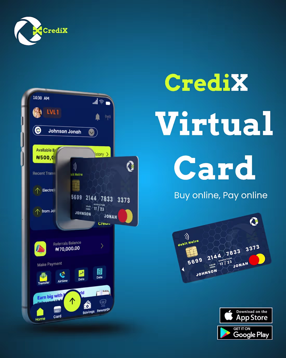 Cover image for Designed a virtual card for Credix microfinance bank. allow ...