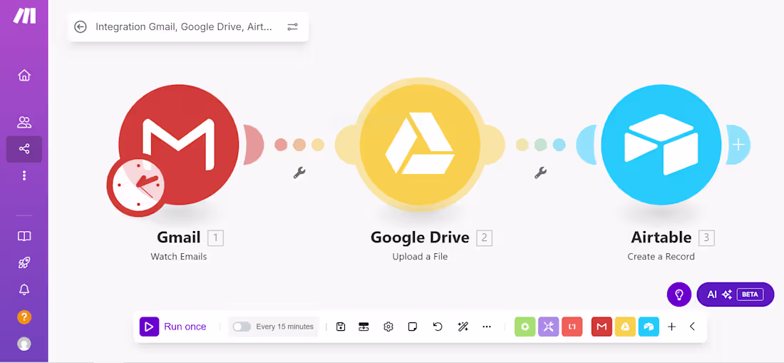 Cover image for Gmail → Google Drive → Airtable Integration This automation ...