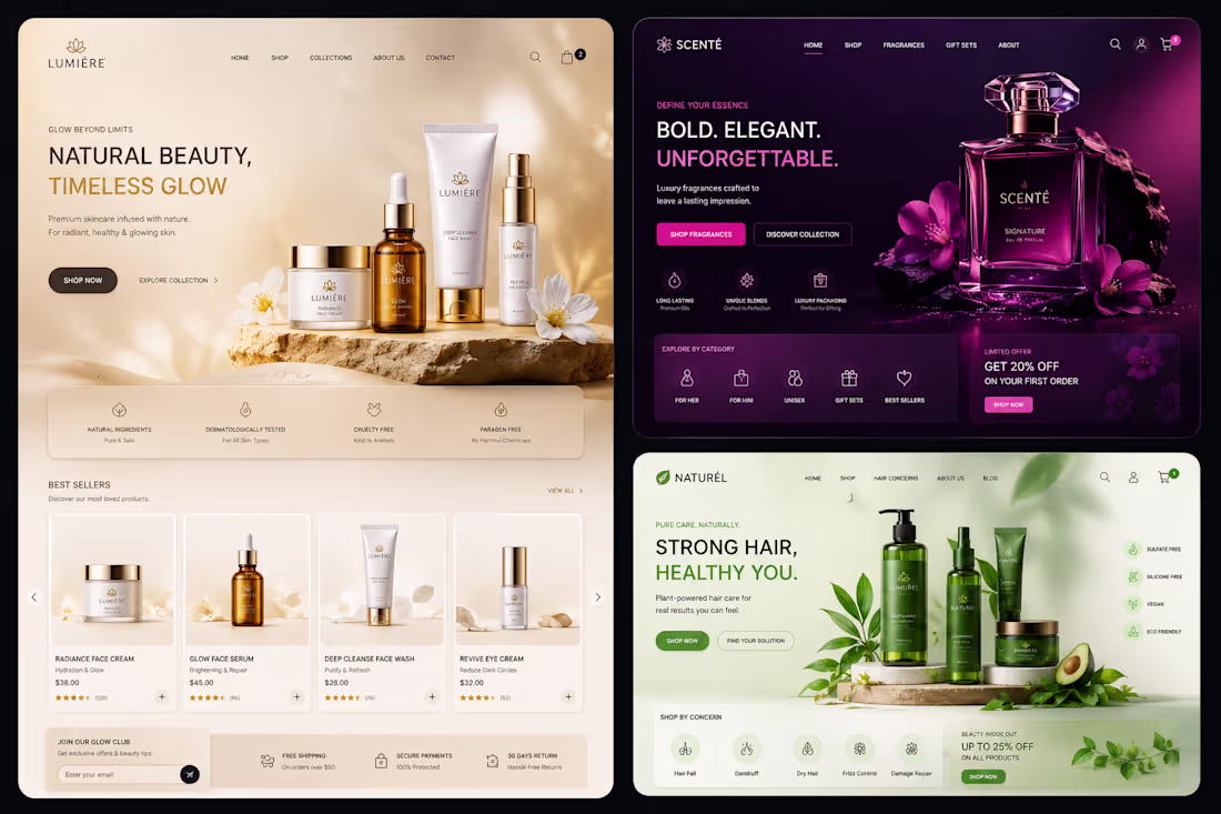 Cover image for Premium cosmetic eCommerce concepts featuring
