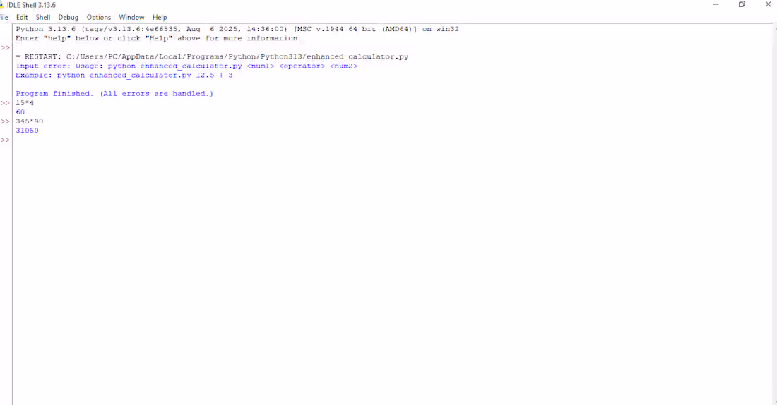 Cover image for Output of a python enhanced calculator