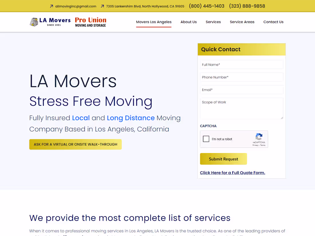 Cover image for LA Movers Website Development |Elementor-WordPress/ Web Designer