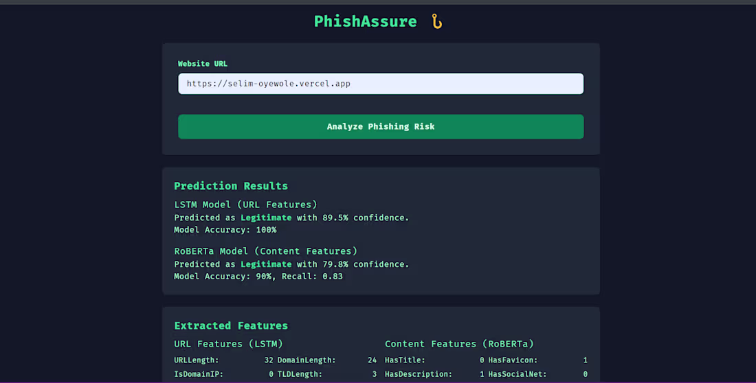 Cover image for PhishAssure, a real-time phishing-detection web