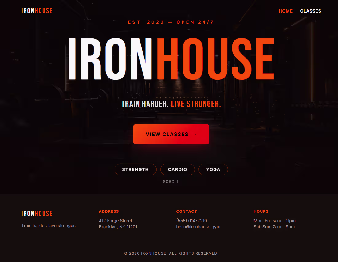 Cover image for IronHouse — Gym Class Booking