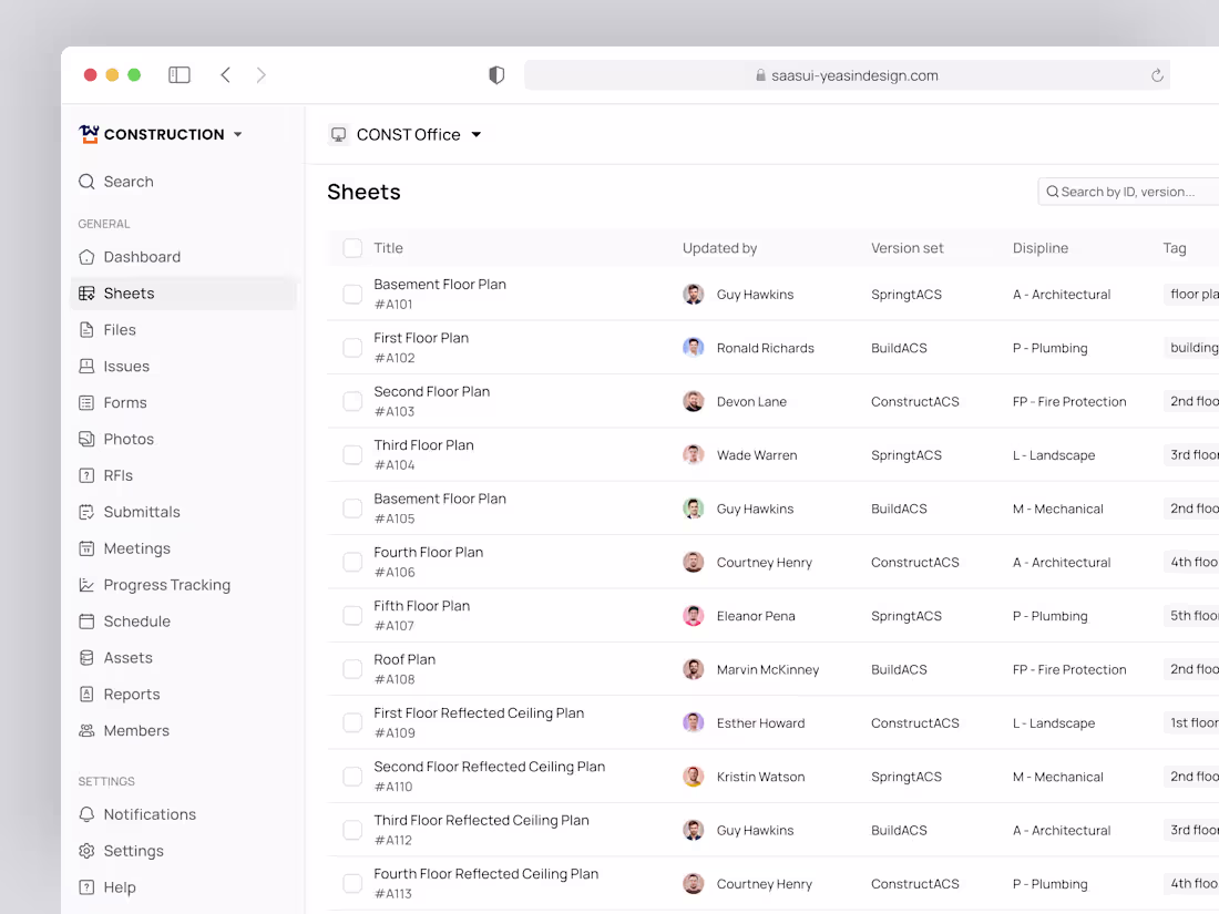 Cover image for Sheets Table UI – Construction Management SaaS Web App