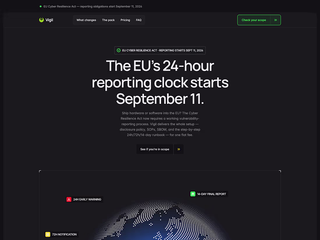 Cover image for Vigil — EU Cyber Resilience Act readiness packs