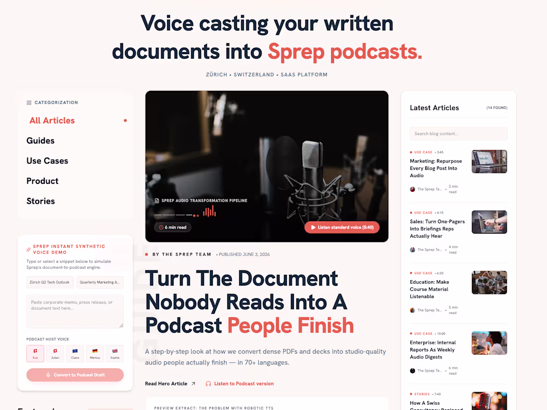 Cover image for Transform Text Documents into Podcasts with Sprep Blog
