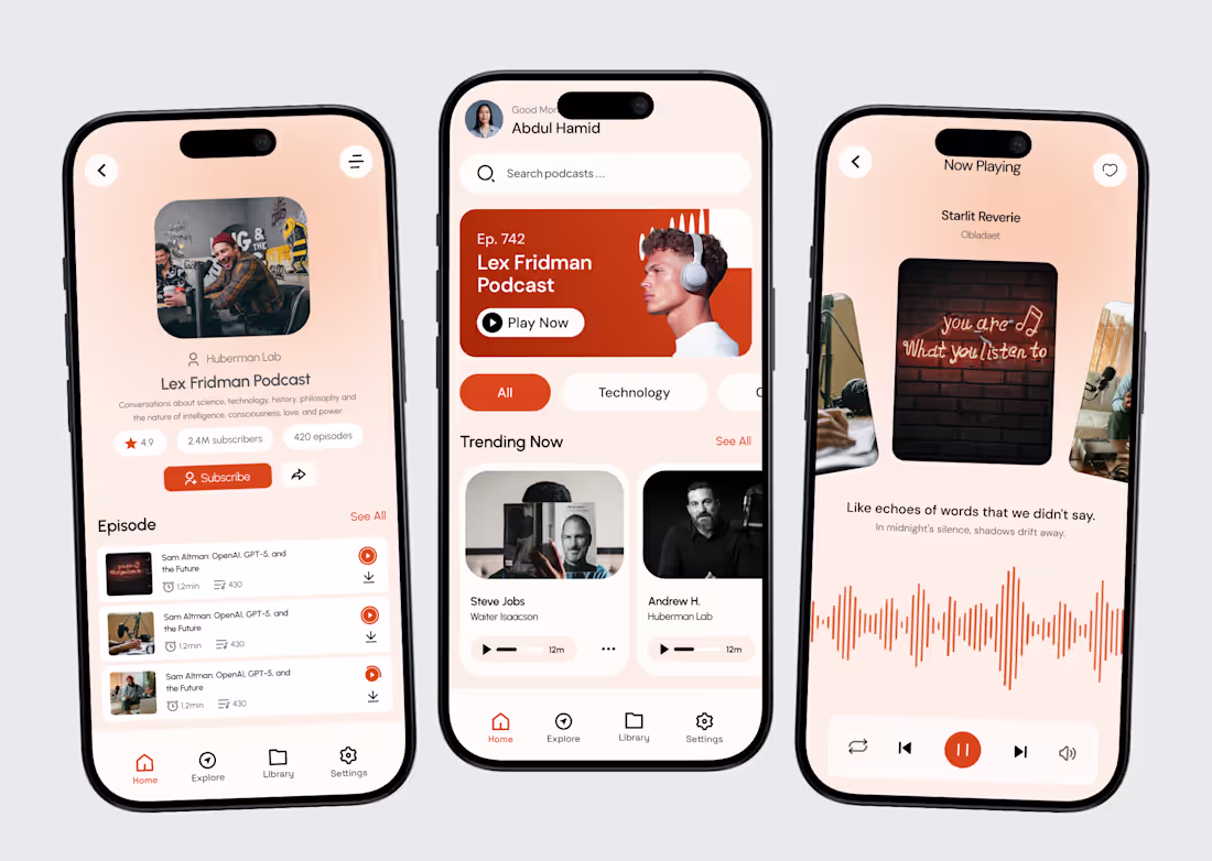 Cover image for Podcast Mobile App UI Design
A