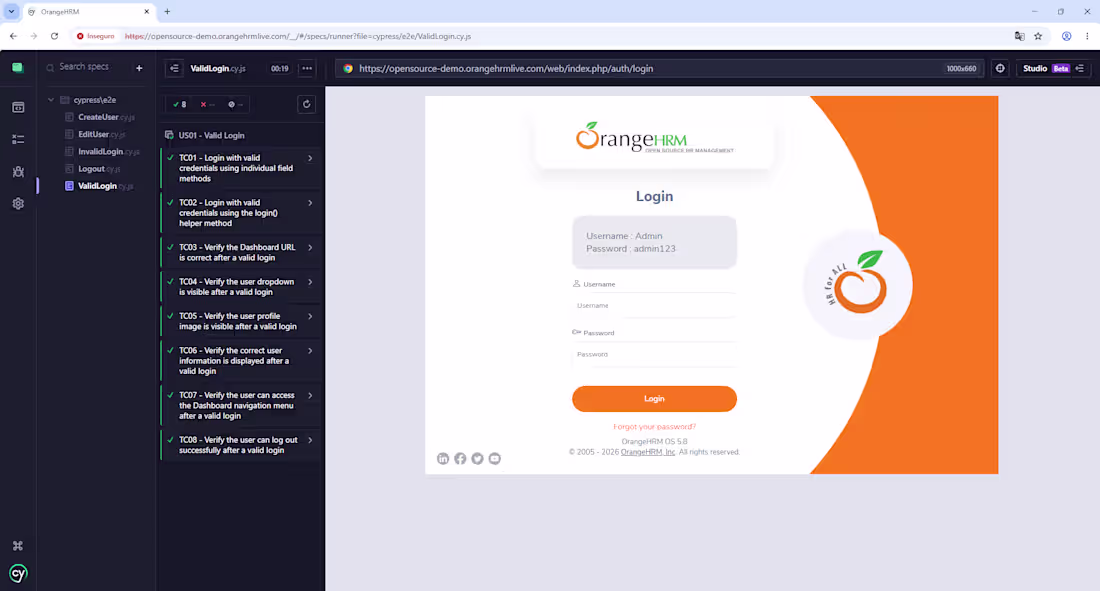 Cover image for OrangeHRM — E2E Test Automation.
