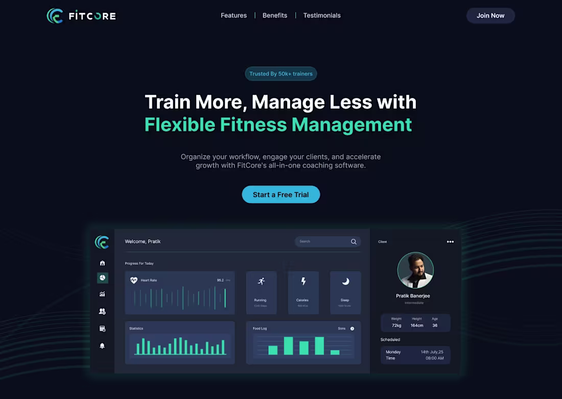 Cover image for FitCore Fitness SaaS Landing Page Design
