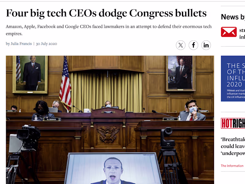 Cover image for Tech Giants Testify Before Congress