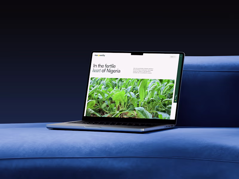 Cover image for Harvestify: Farmland Investment Made Simple Landing page.
