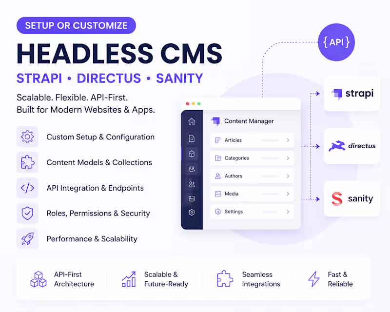 Cover image for Headless cms setup, strapi, directus, sanity for your website