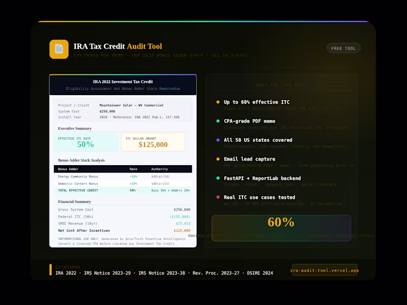 Cover image for IRA Tax Credit Audit Tool