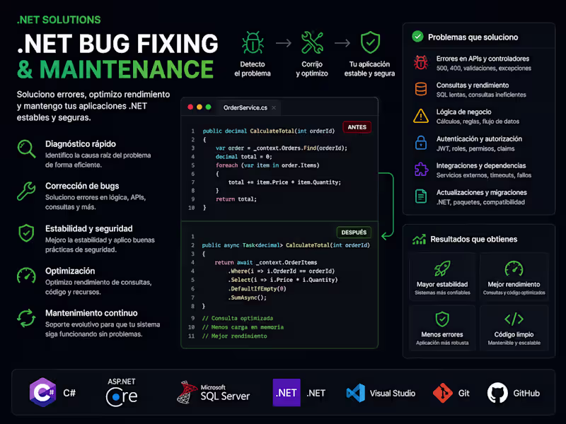 Cover image for .NET Bug Fixing & Maintenance