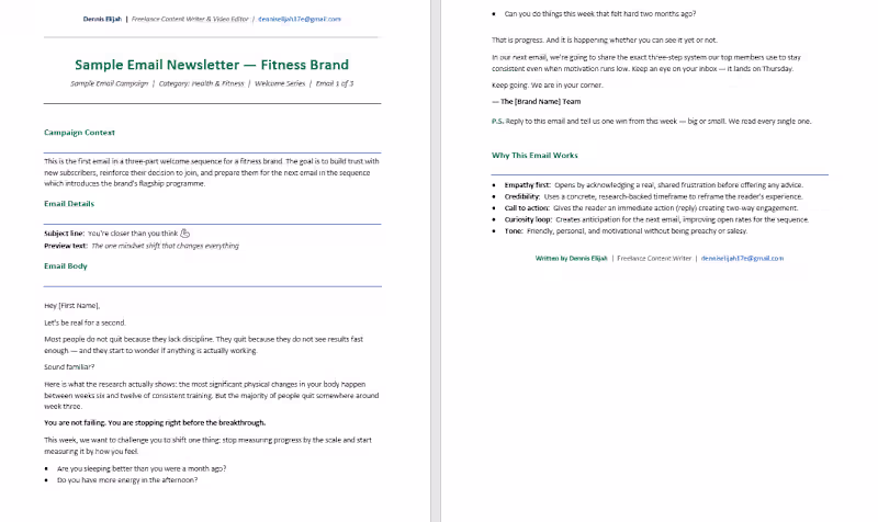 Cover image for Sample Email Newsletter — Fitness