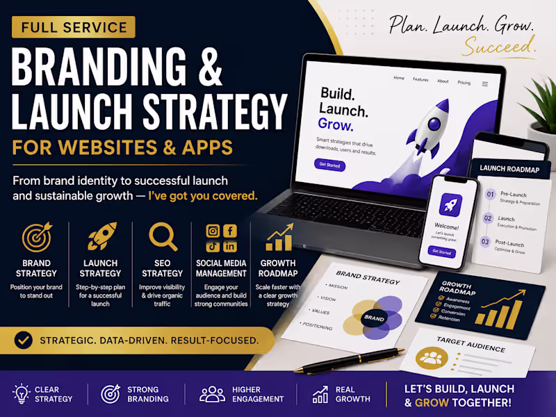 Cover image for full branding and launch strategy for your website or app