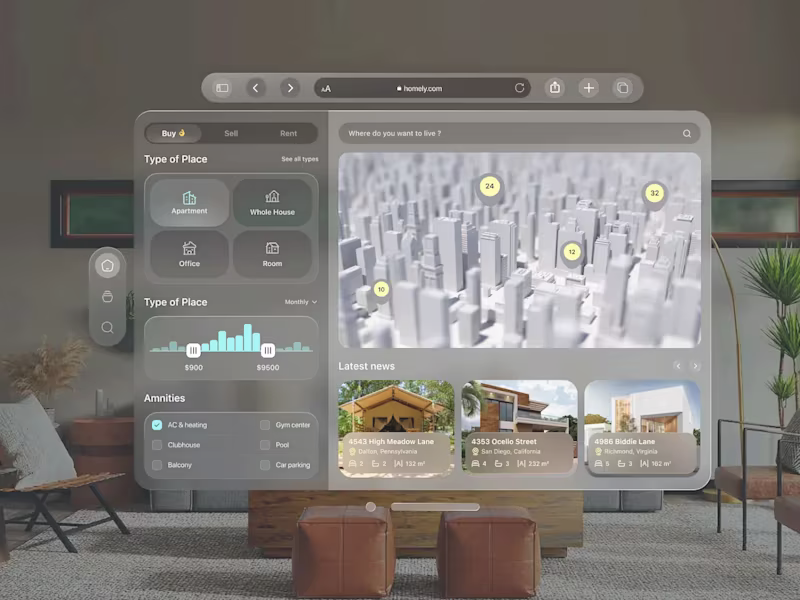 Cover image for Modern Property Listing UI – Apple Vision Pro || Imagine sea...