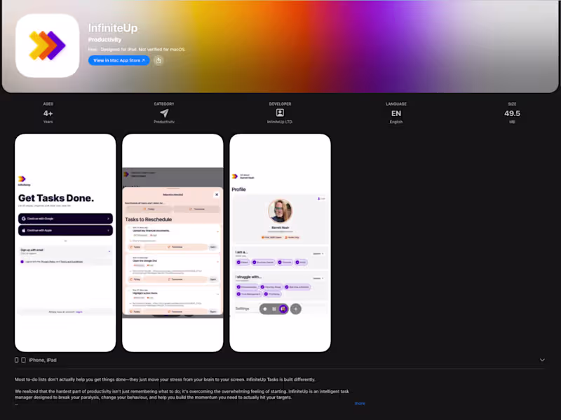 Cover image for InfiniteUp Tasks: AI-Powered iOS Productivity App