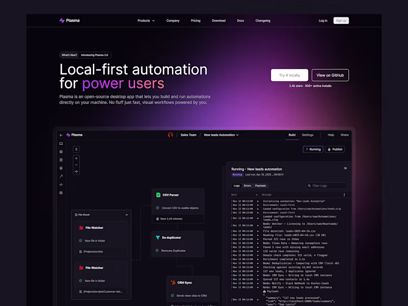 Cover image for Plasma SaaS - Local-first automation  - UX/UI Design