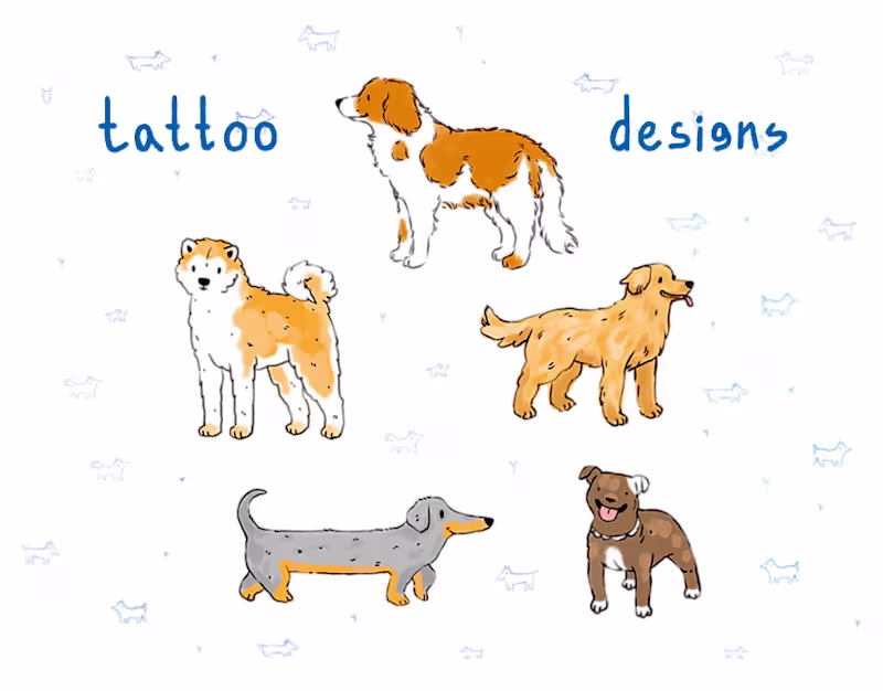 Cover image for Dog Tattoo Flash Ten colored dog tattoo sketches in my illus...