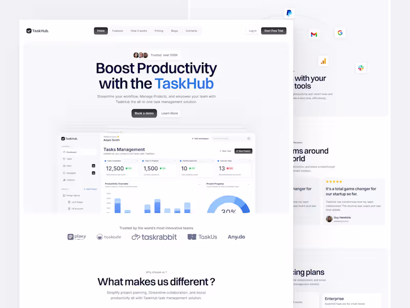 Cover image for TaskHub -- Saas Landing Page