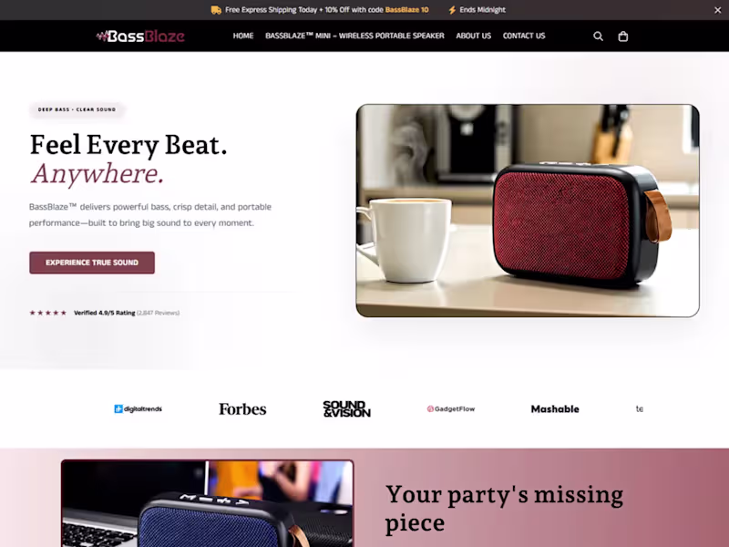 Cover image for BassBlaze Shopify Landing Page Redesign
