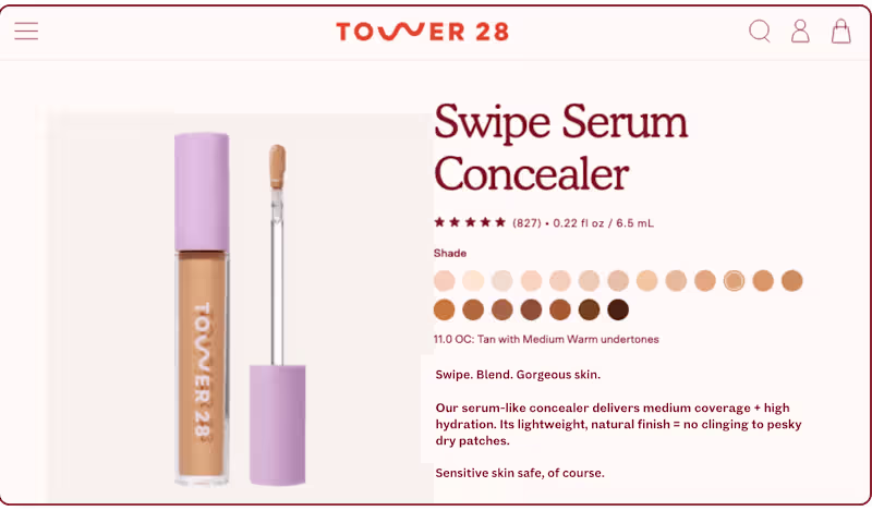 Cover image for Web copy for Tower 28 (Cosmetics)