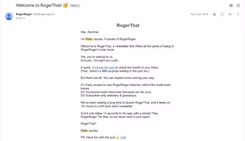 Cover image for RogerRoger Newsletter and Email Funnel Project